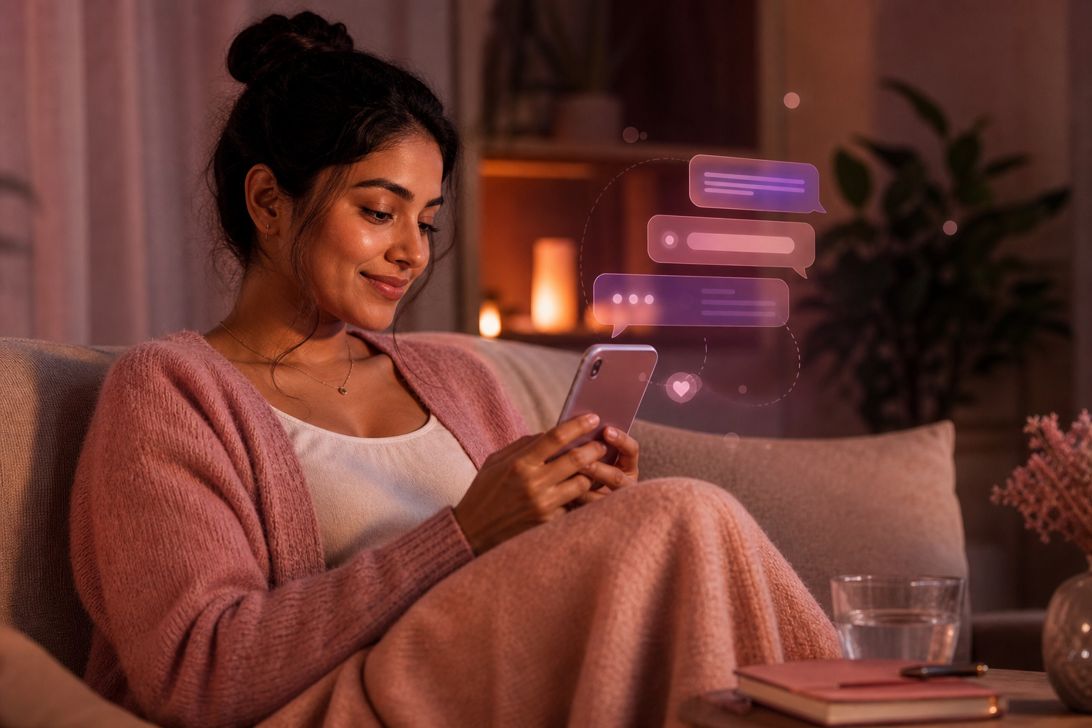 Woman receiving supportive guidance from a health companion app