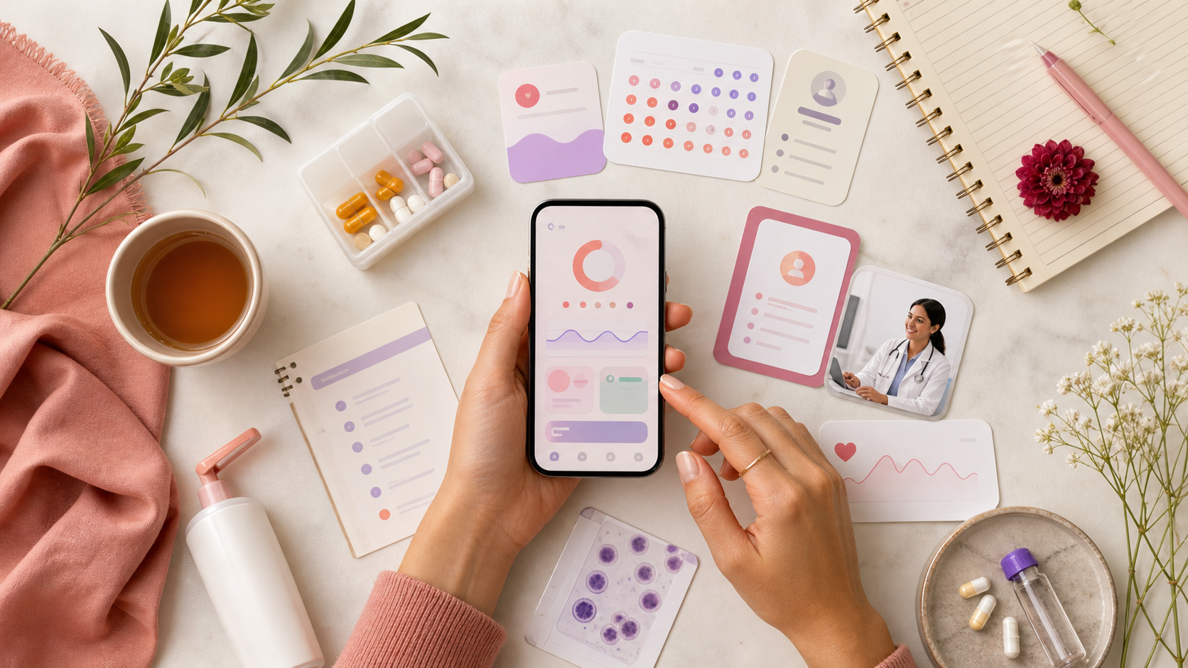 Connected healthcare items around a women's health app