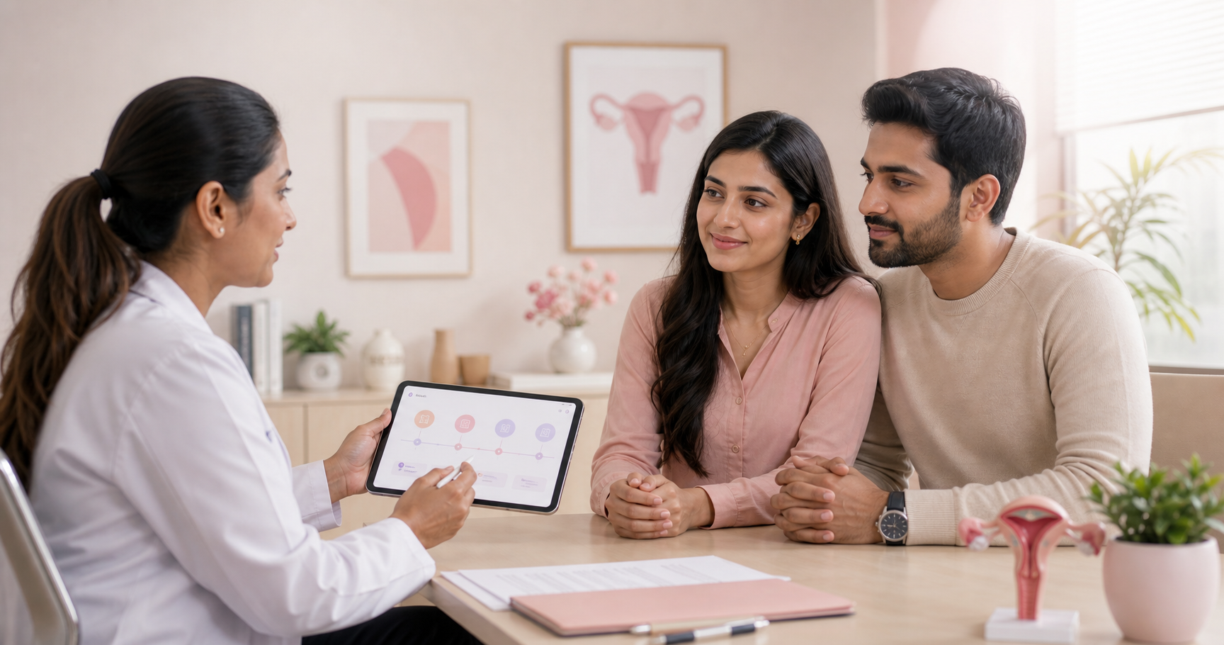 Fertility clinic consultation scene for IVF journey preparation