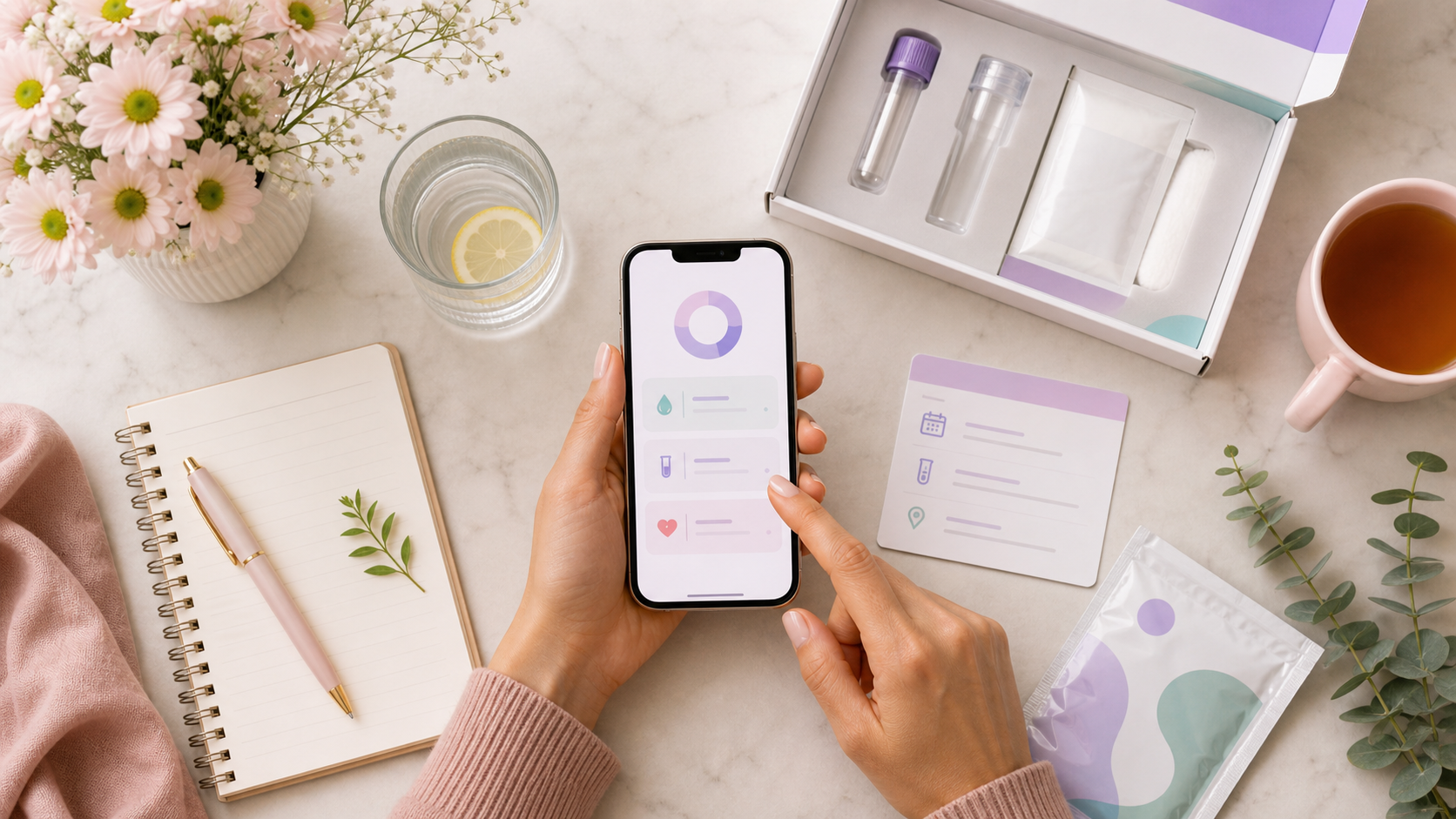 Blood test tubes and health report notes for hormone diagnostics