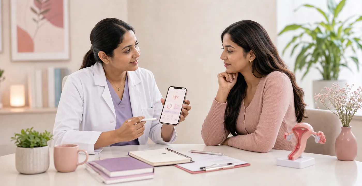Woman reviewing reproductive health guidance on the Clora app