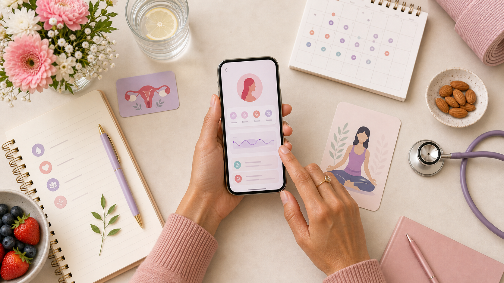 Women's reproductive health planning board with cycle, fertility, and care notes